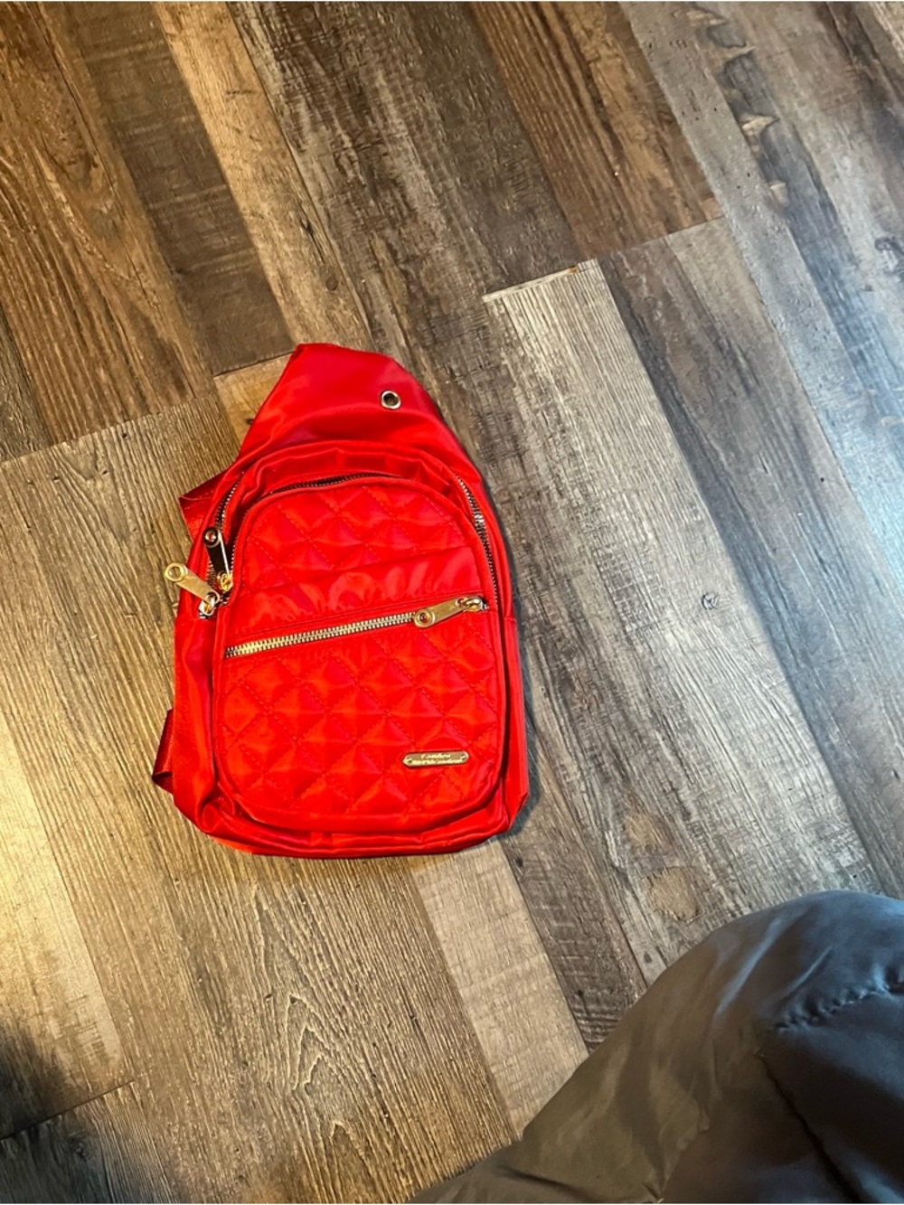Red Quilted Crossbody Sling Bag with Gold Accents